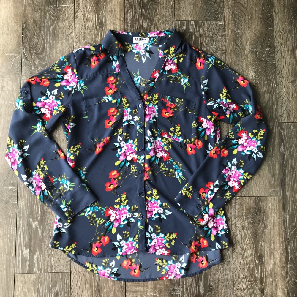 Express Blue Floral Portofino Shirt